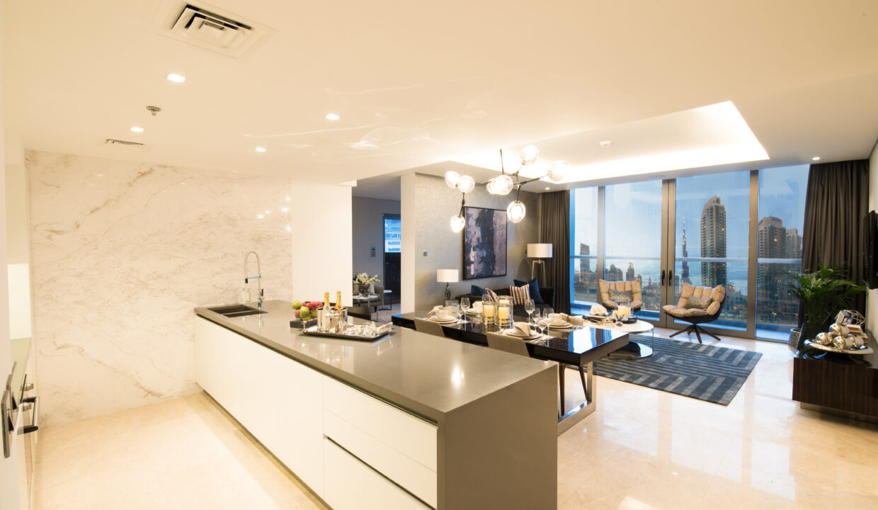 The Sterling by OMNIYAT Kitchen with Living